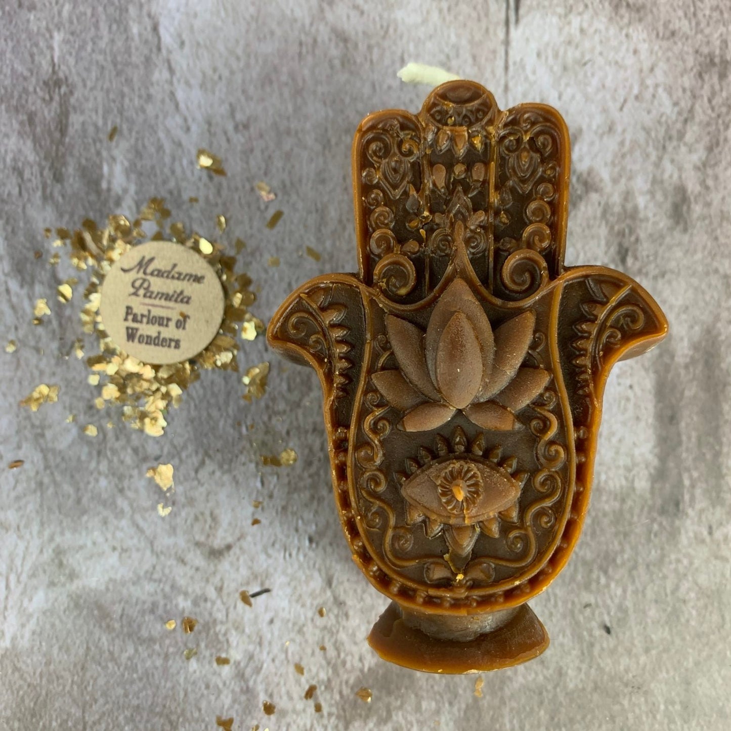 Vela Mágica de Cera de Abeja con Mano de Fátima - Protección contra el Mal de Ojo y Magia de Bendición