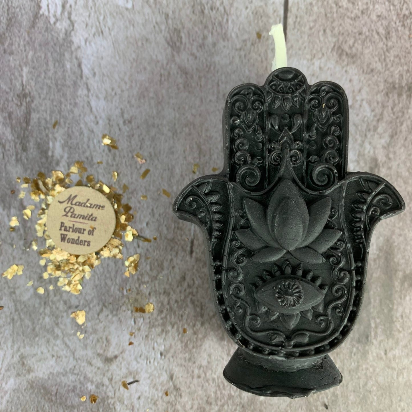 Vela Mágica de Cera de Abeja con Mano de Fátima - Protección contra el Mal de Ojo y Magia de Bendición