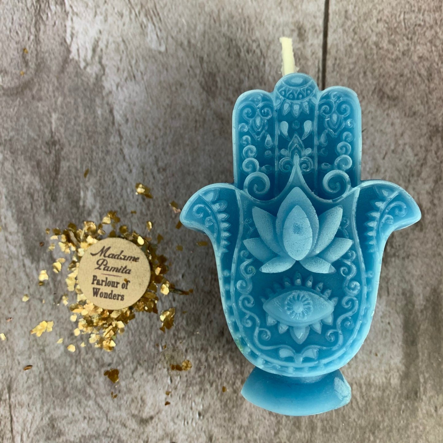 Vela Mágica de Cera de Abeja con Mano de Fátima - Protección contra el Mal de Ojo y Magia de Bendición