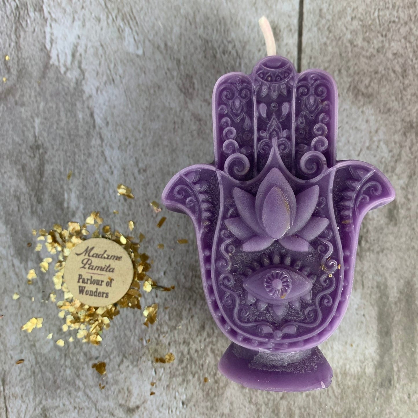 Vela Mágica de Cera de Abeja con Mano de Fátima - Protección contra el Mal de Ojo y Magia de Bendición