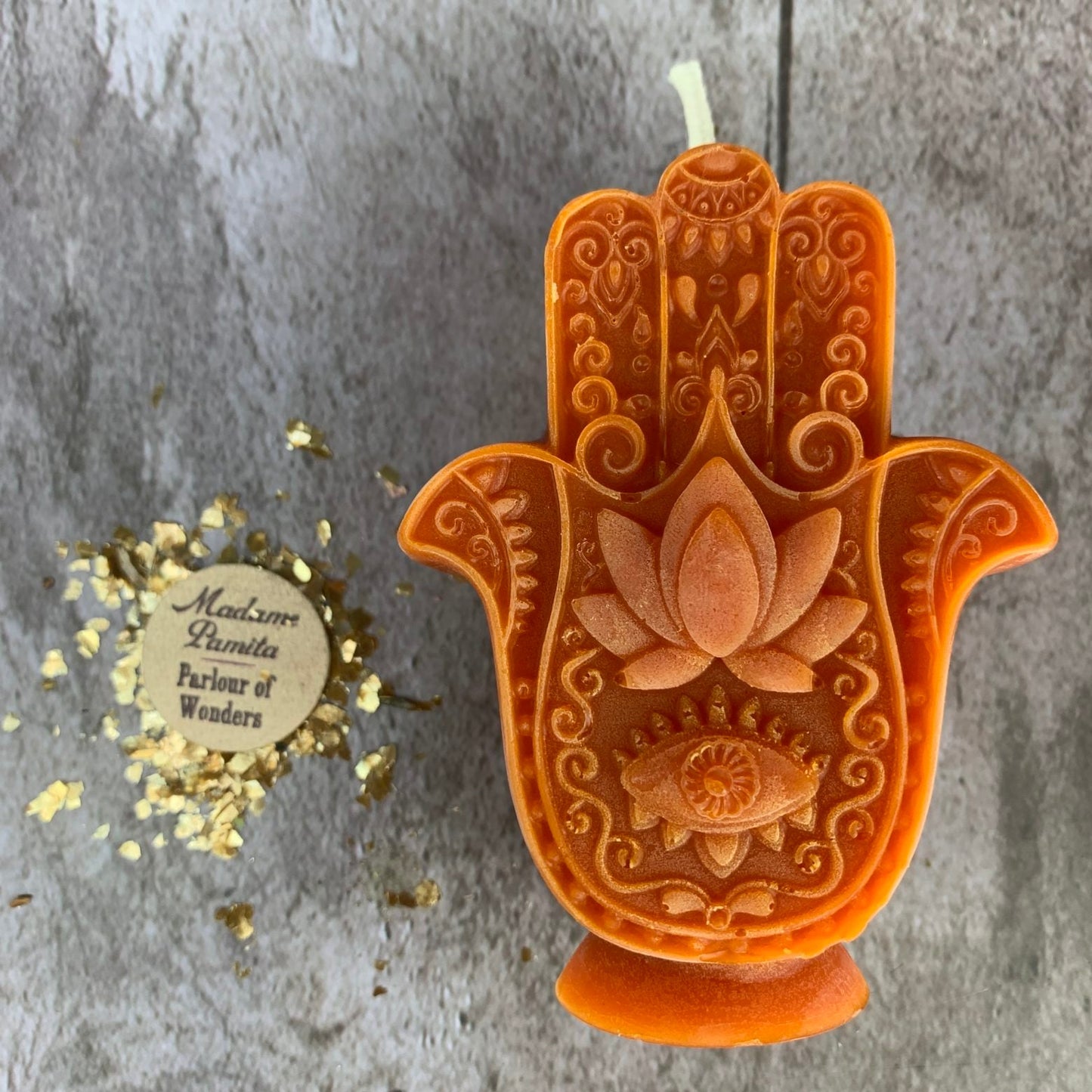 Vela Mágica de Cera de Abeja con Mano de Fátima - Protección contra el Mal de Ojo y Magia de Bendición