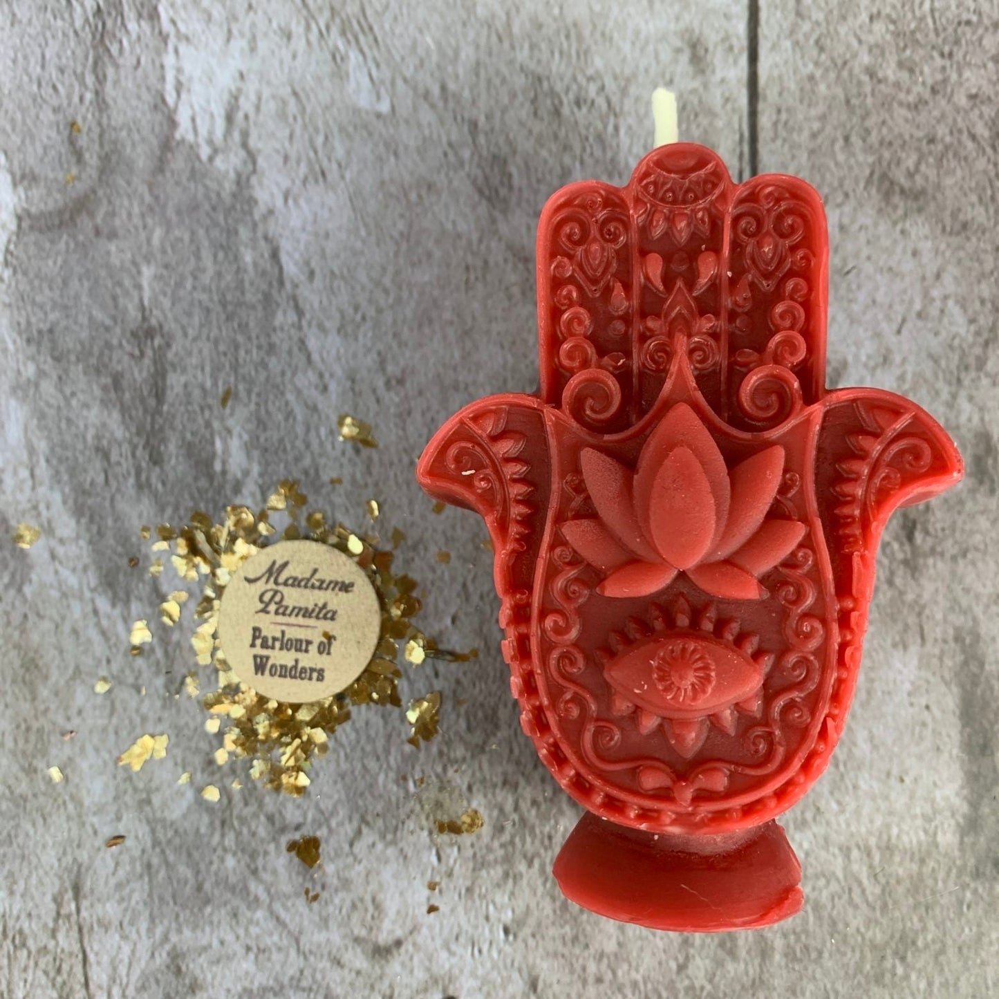 Vela Mágica de Cera de Abeja con Mano de Fátima - Protección contra el Mal de Ojo y Magia de Bendición