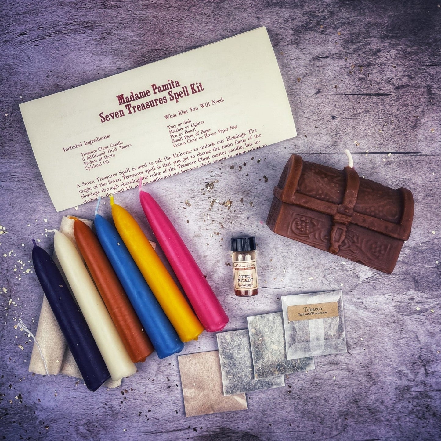Kit de hechizos de vela Siete Tesoros - Desbloquea bendiciones y abundancia