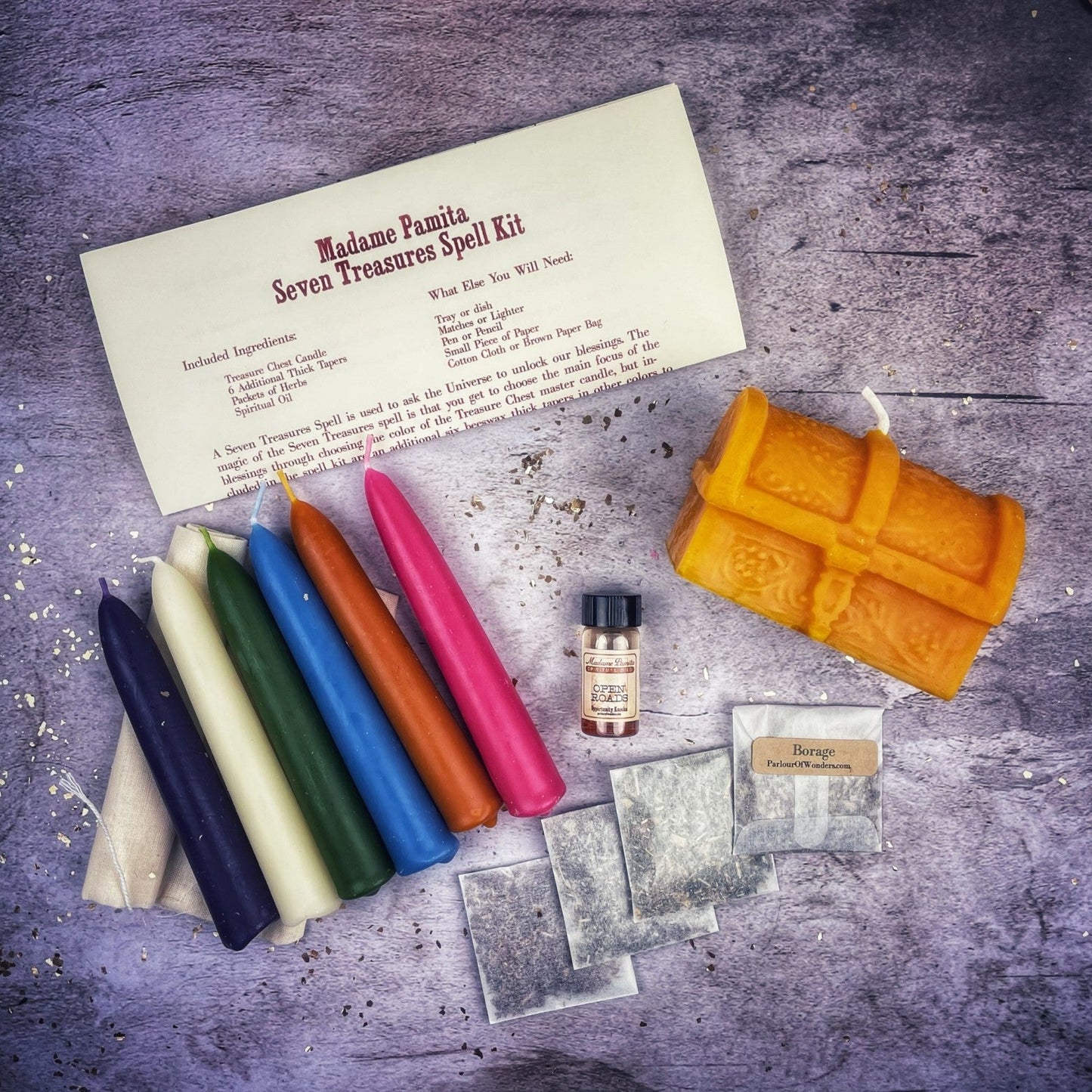 Kit de hechizos de vela Siete Tesoros - Desbloquea bendiciones y abundancia