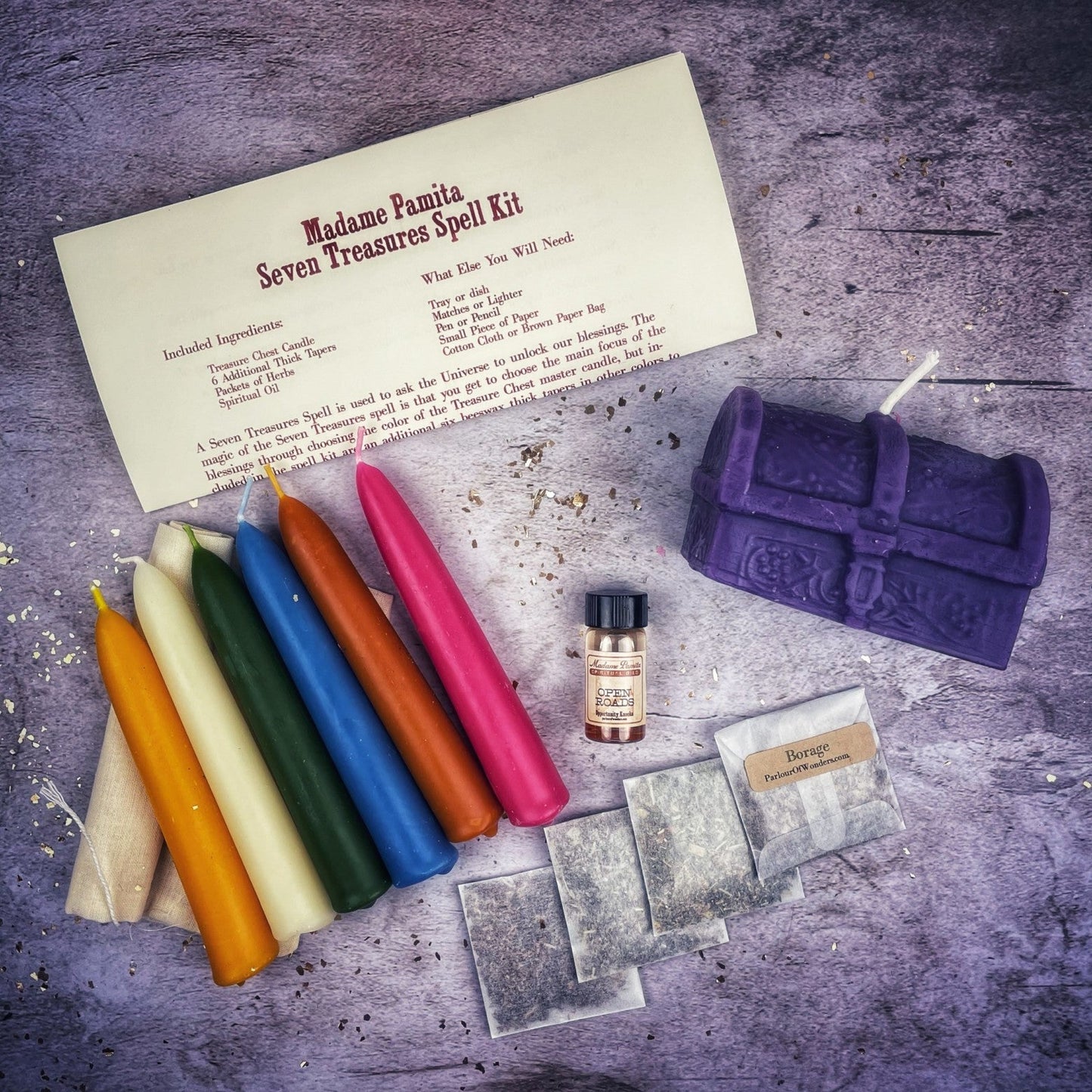 Kit de hechizos de vela Siete Tesoros - Desbloquea bendiciones y abundancia