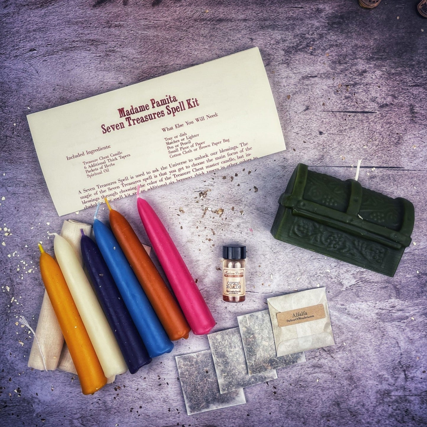 Kit de hechizos de vela Siete Tesoros - Desbloquea bendiciones y abundancia