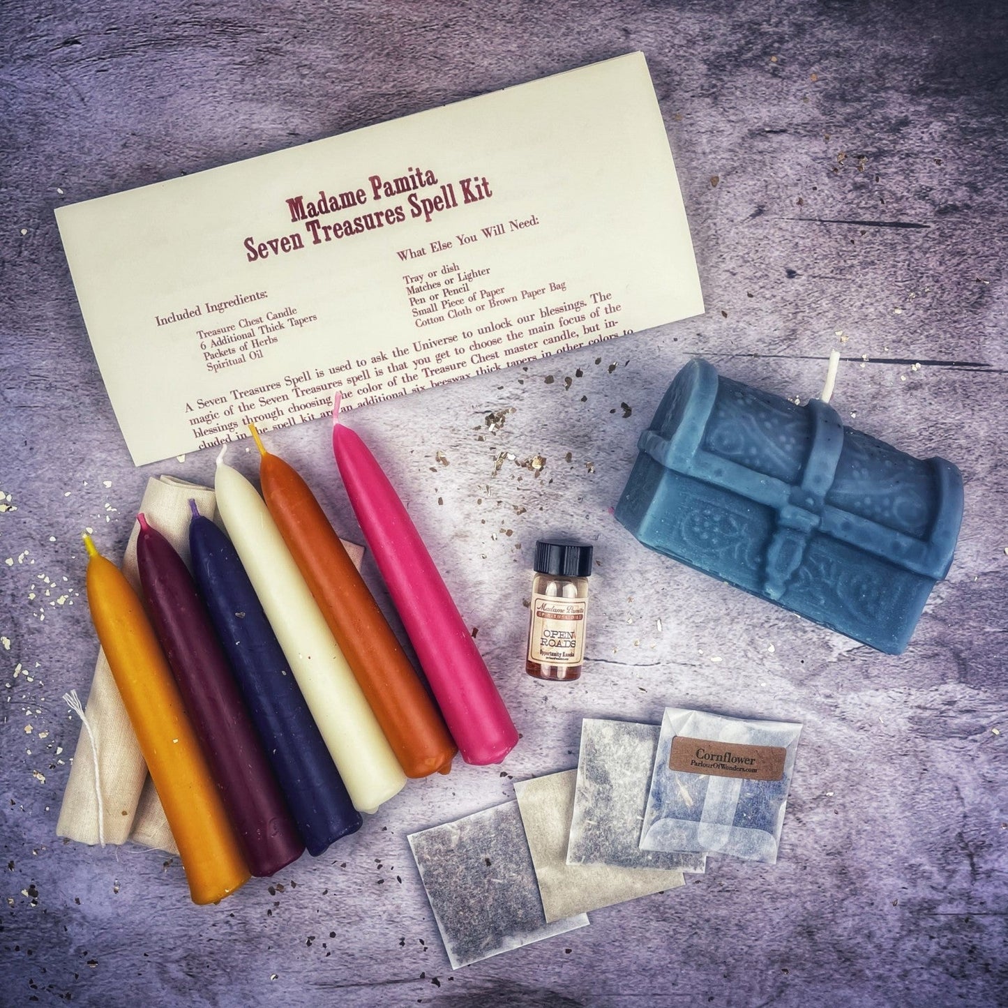 Kit de hechizos de vela Siete Tesoros - Desbloquea bendiciones y abundancia