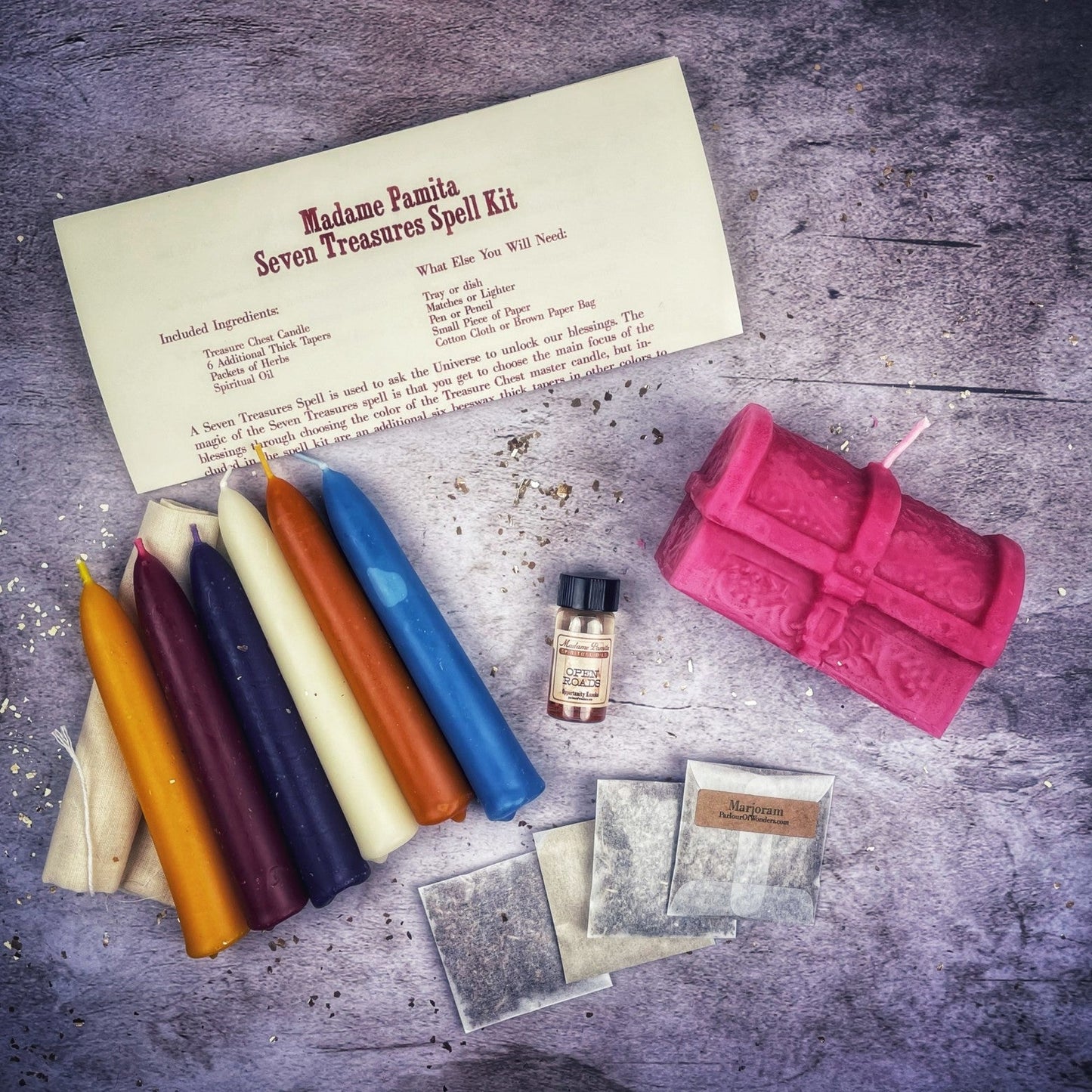 Kit de hechizos de vela Siete Tesoros - Desbloquea bendiciones y abundancia