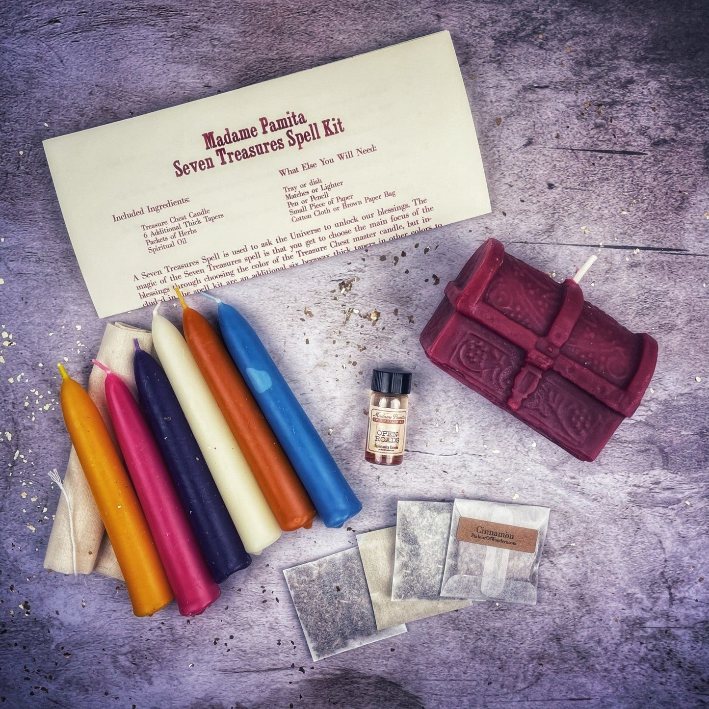 Kit de hechizos de vela Siete Tesoros - Desbloquea bendiciones y abundancia