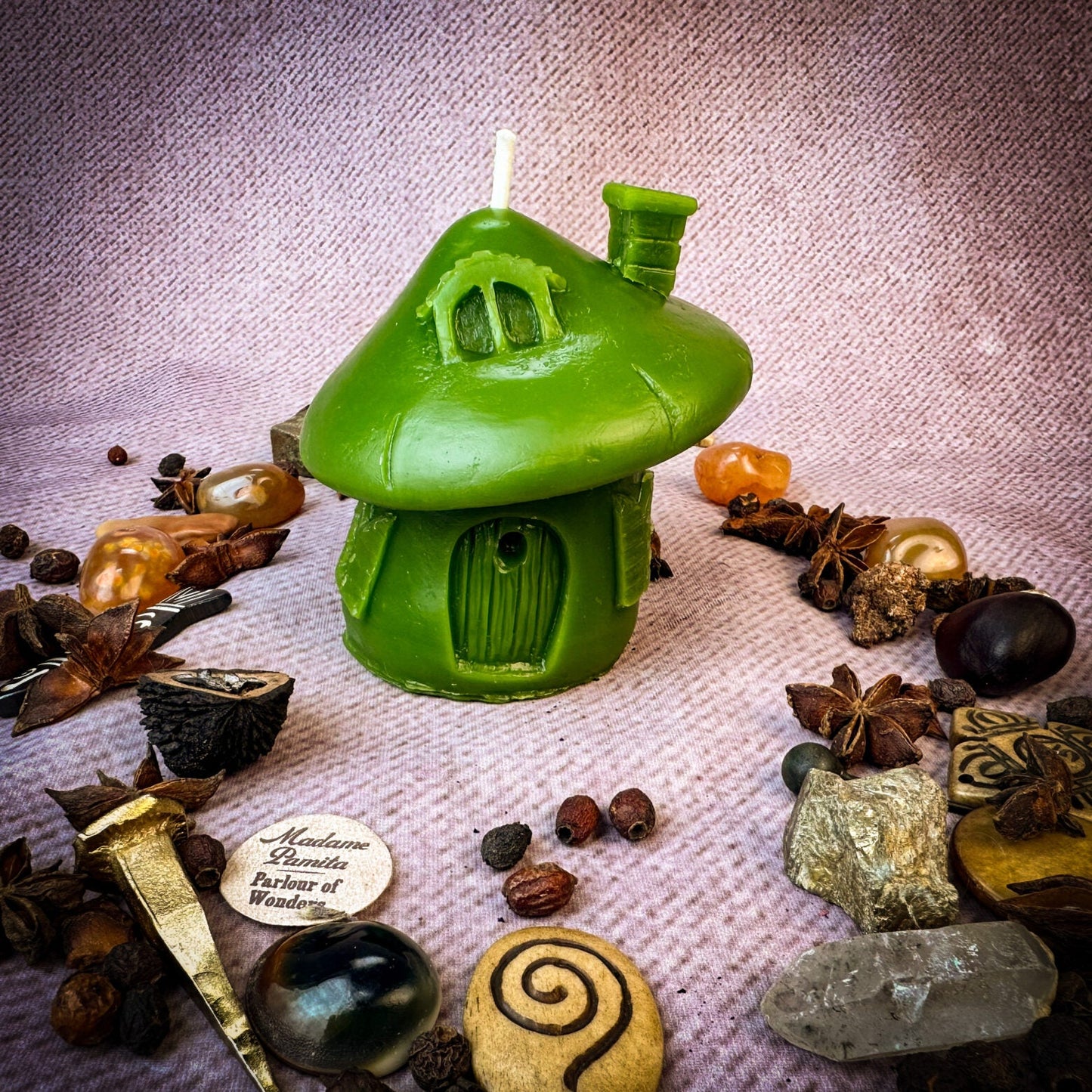 Casita Hada Seta Cera de Abeja Acogedora Hogar Vela Hechizo - Santuario y Magia de Bendición