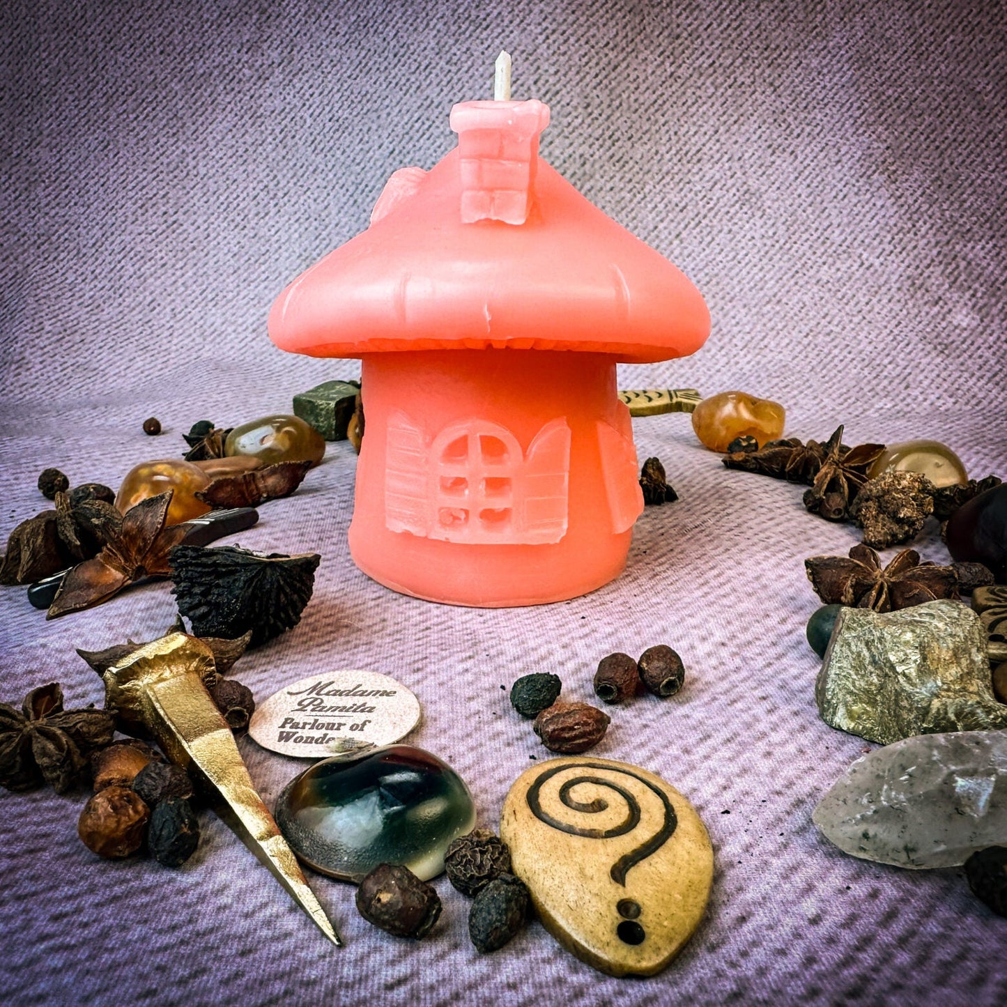 Casita Hada Seta Cera de Abeja Acogedora Hogar Vela Hechizo - Santuario y Magia de Bendición