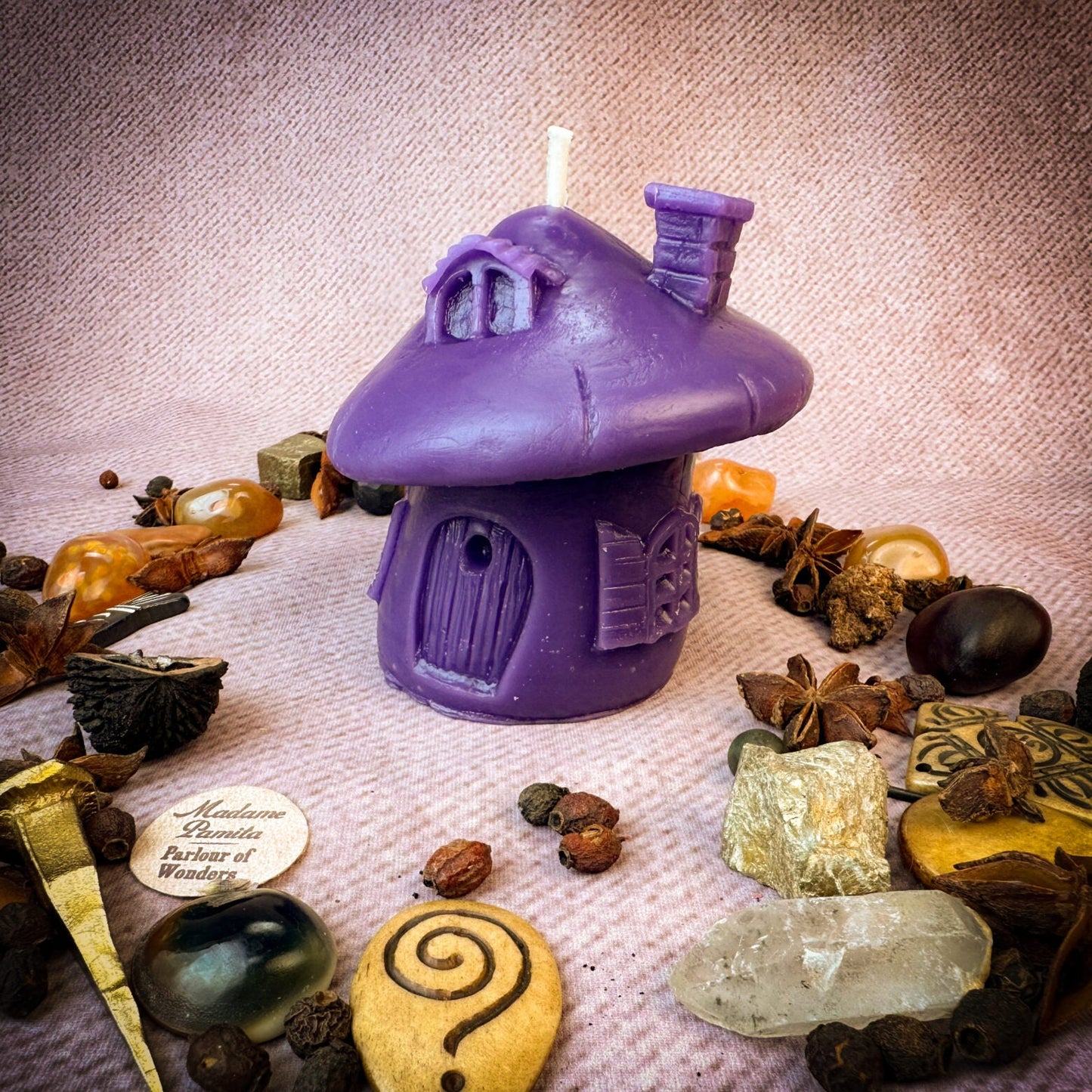 Casita Hada Seta Cera de Abeja Acogedora Hogar Vela Hechizo - Santuario y Magia de Bendición
