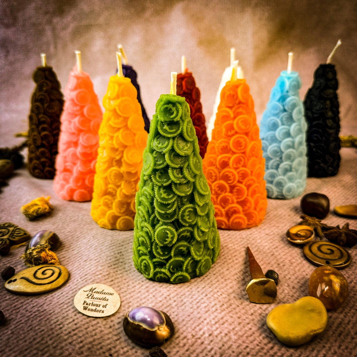 Vela Cónica de Monedas de Cera de Abejas - Imán de Dinero y Magia de Prosperidad