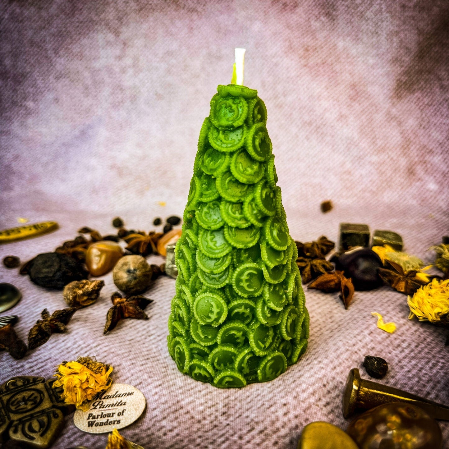 Vela Cónica de Monedas de Cera de Abejas - Imán de Dinero y Magia de Prosperidad