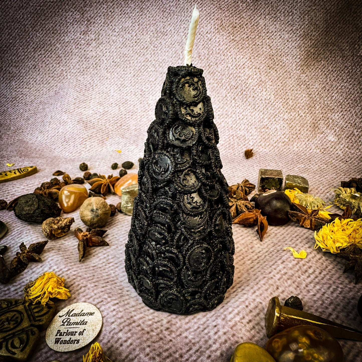 Vela Cónica de Monedas de Cera de Abejas - Imán de Dinero y Magia de Prosperidad