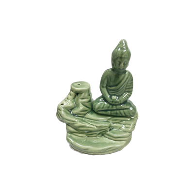 Quemador de Aceite de Cerámica para Velas de Té - Buda Meditando sobre Roca - Color Aleatorio