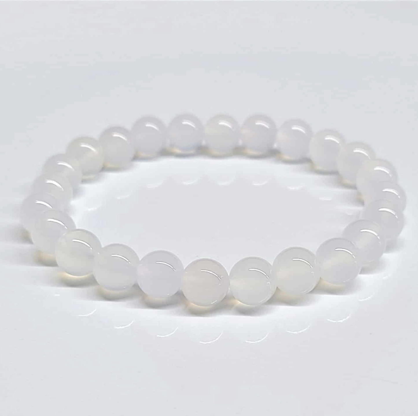 Pulsera de cuentas redondas de calcedonia - Tranquilidad calmante