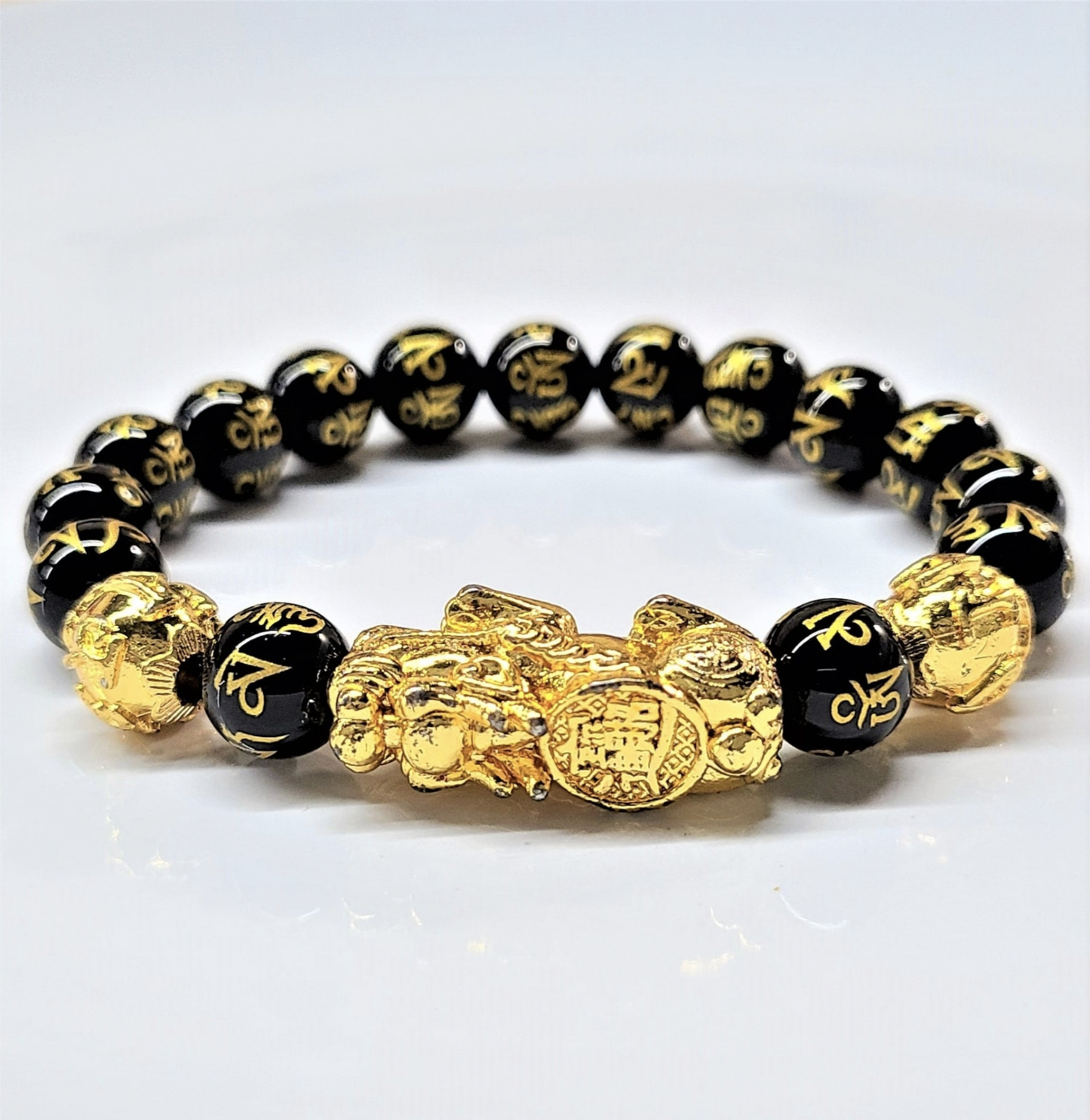 Pulsera de Cuentas Redondas de Pi Yao y Obsidiana de 10mm - Protección y Riqueza
