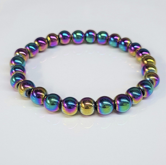 Pulsera de cuentas redondas de titanio y hematita de 8 mm - Escudo energético