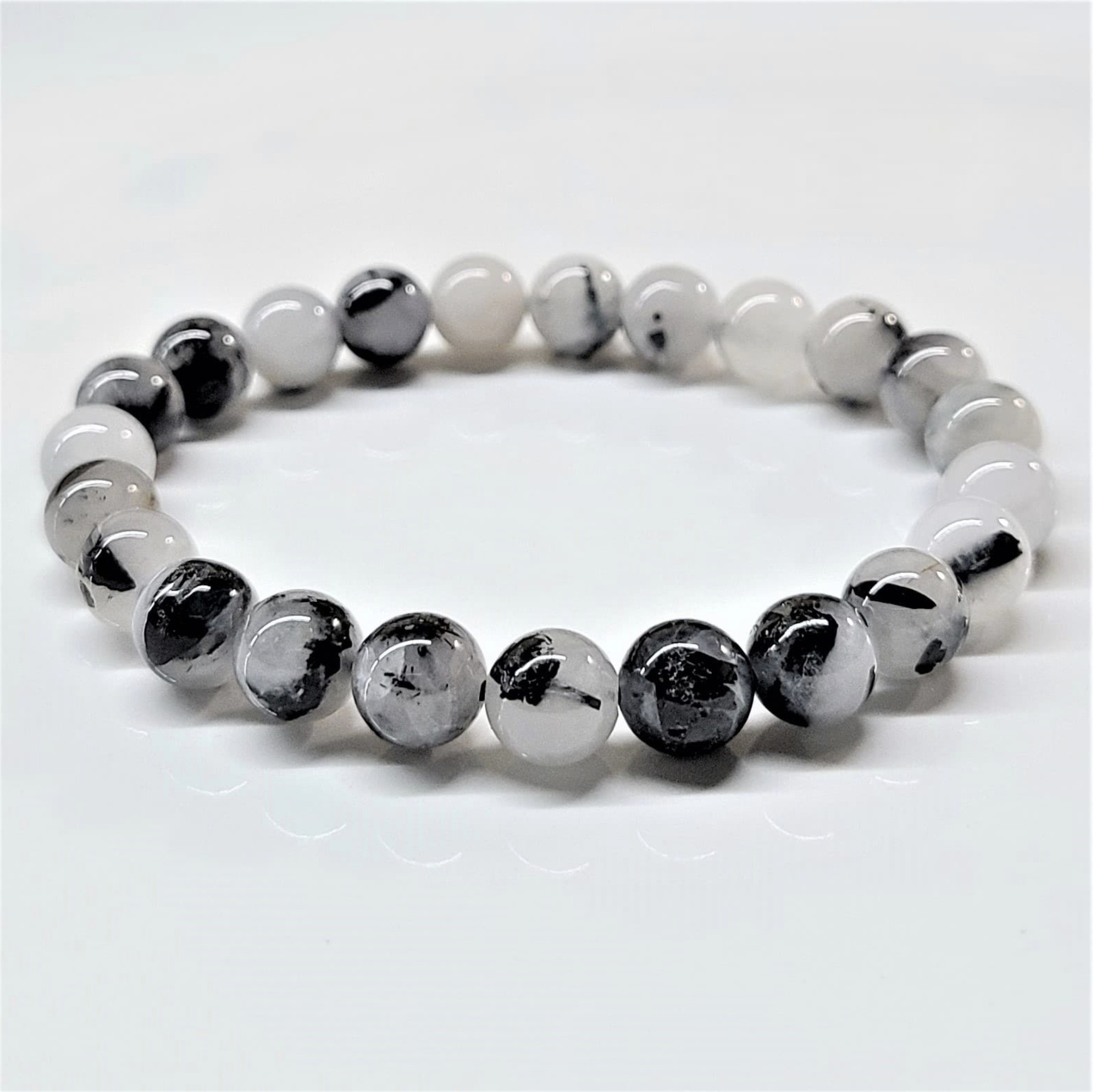 Pulsera de Cuentas Redondas de Turmalina en Cuarzo - Purificación con Conexión a Tierra