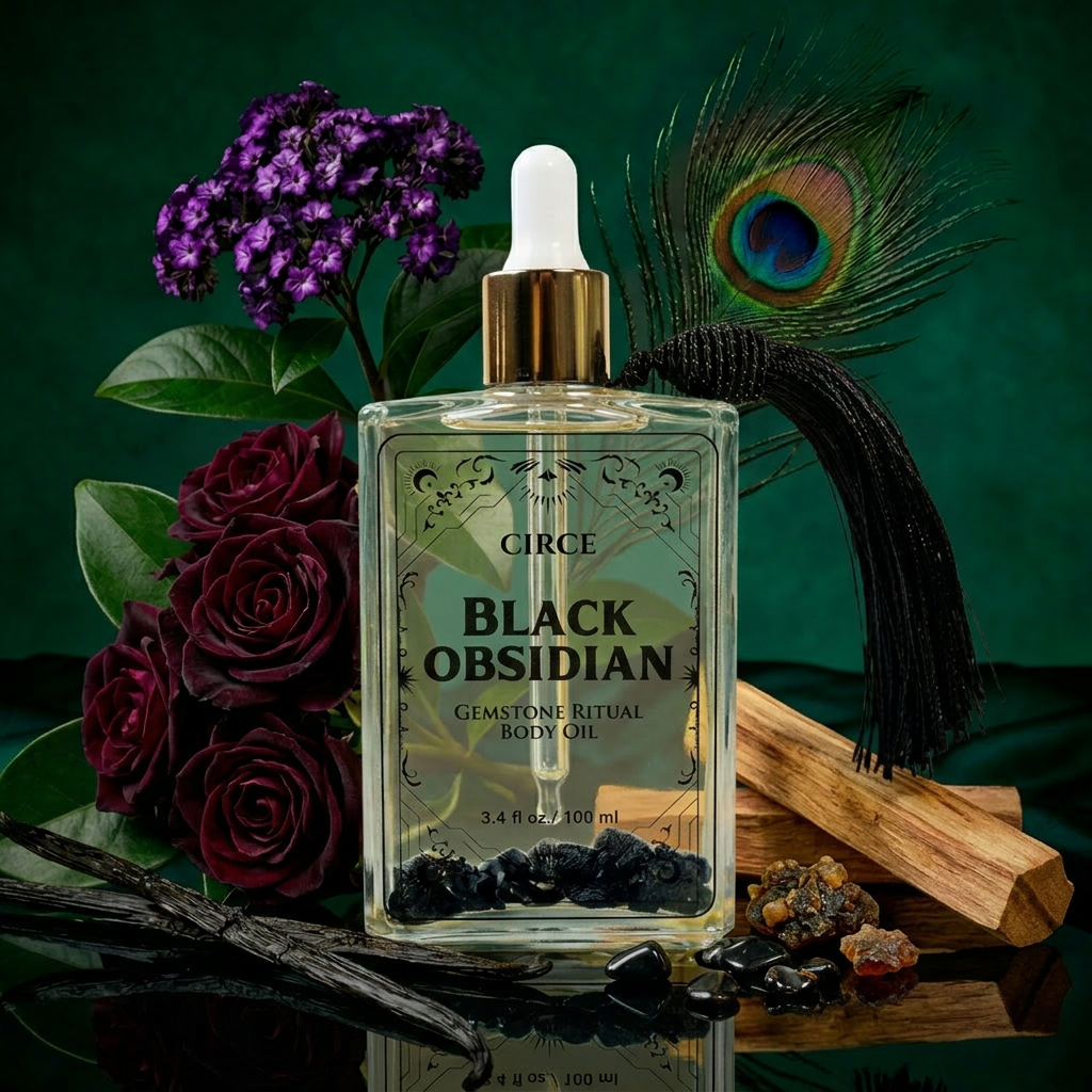 Aceite Corporal Protector — Aceite Ritual de Cristal de Obsidiana - Aceite Corporal de Gema de Obsidiana Negra 3.4oz