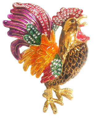 Gallo Multicolor Negro Pluma Elevada - Caja de baratijas Enjoyada - TRNK-4240-3