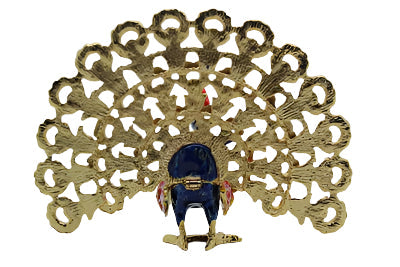 Pavo Real Azul con Plumas Multicolor Abiertas y Erguidas - Caja de Joyas TRNK-5111