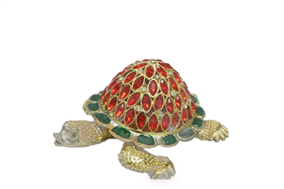 Tortuga de caparazón rojo dorado - Caja de baratijas con joyas - TRNK-5851.1