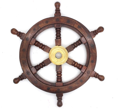 Timón de barco náutico de madera de 12" de diámetro