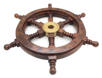 Timón de barco náutico de madera de 18" de diámetro