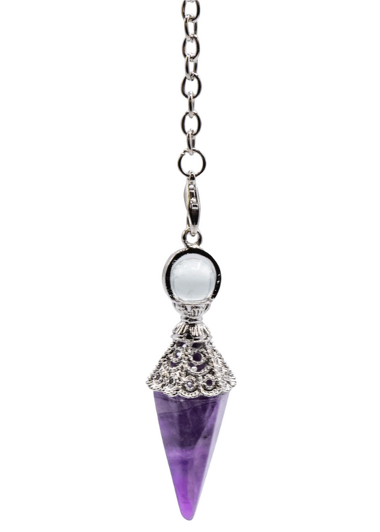 Péndulo de cristal de amatista ornamentado