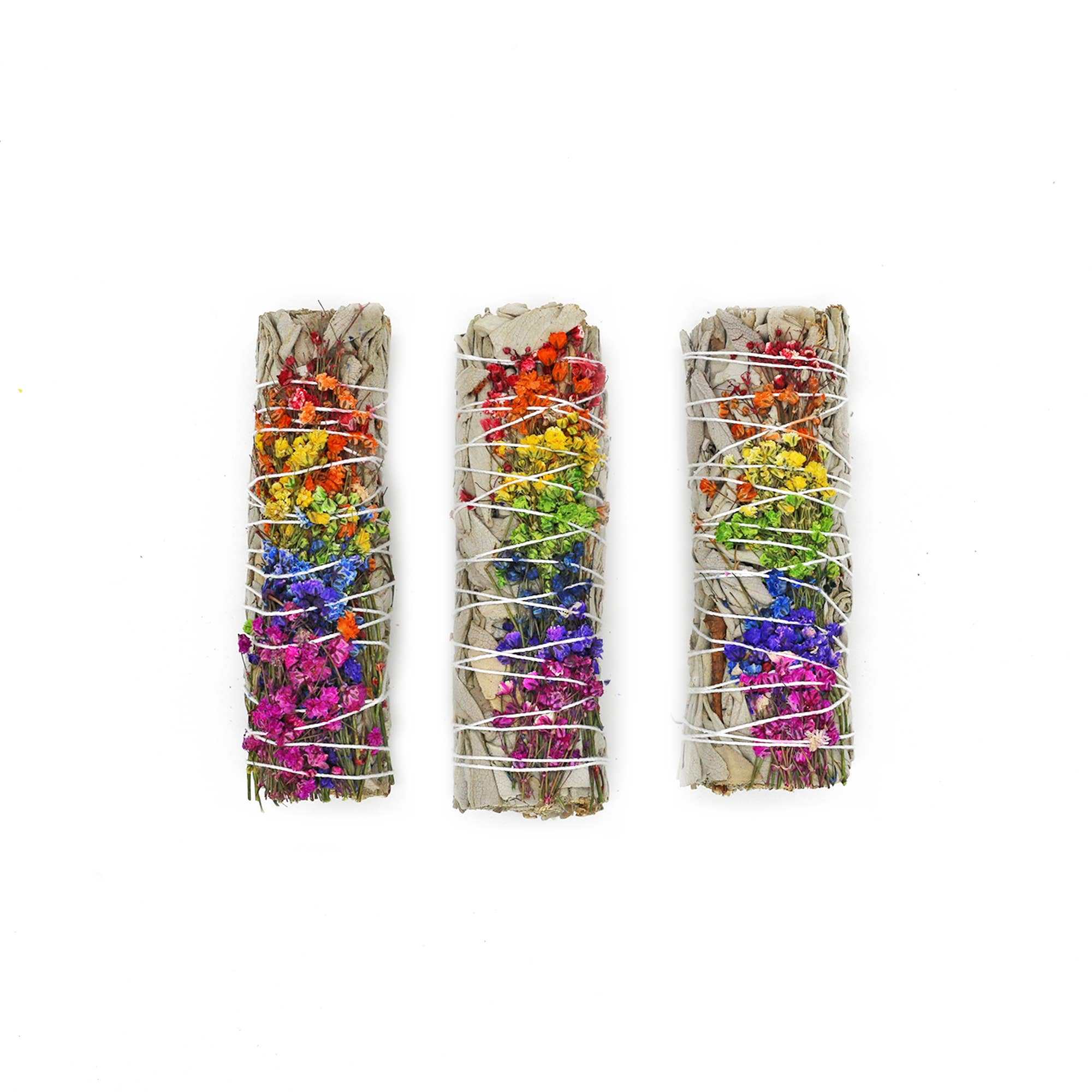 Varita de "Rueda de energía" para sahumar de salvia blanca floral (10 cm)