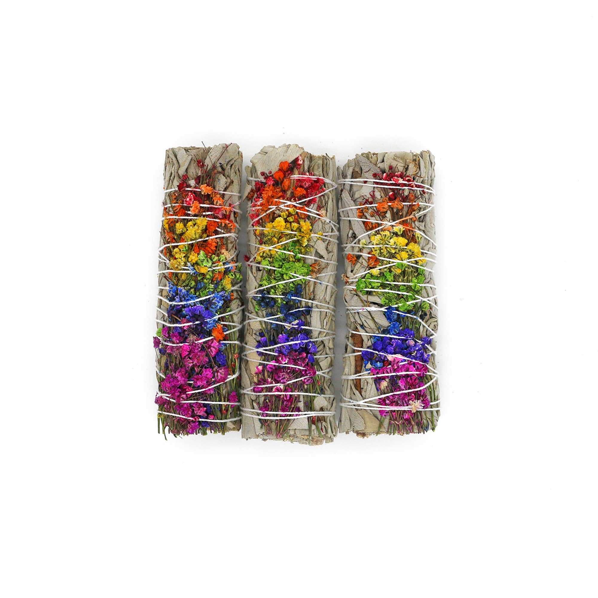 Varita de "Rueda de energía" para sahumar de salvia blanca floral (10 cm)