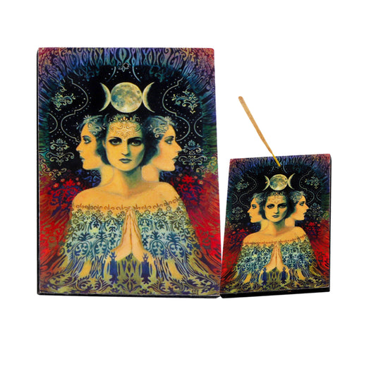 Incense Burner Plate, Wooden - Moon Goddess (3.5 x 5)