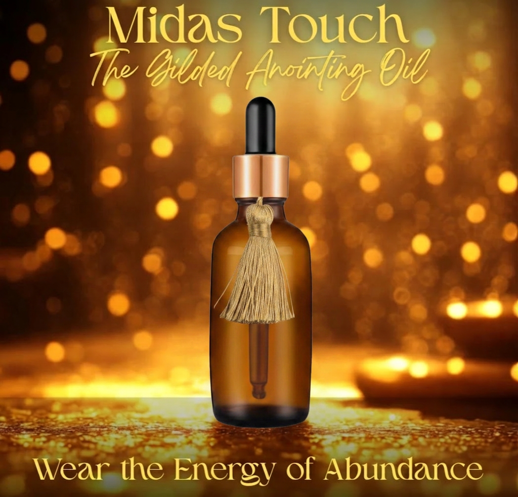 Aceite de unción dorado Midas Touch – Aceite ritual de ámbar, almizcle y azafrán