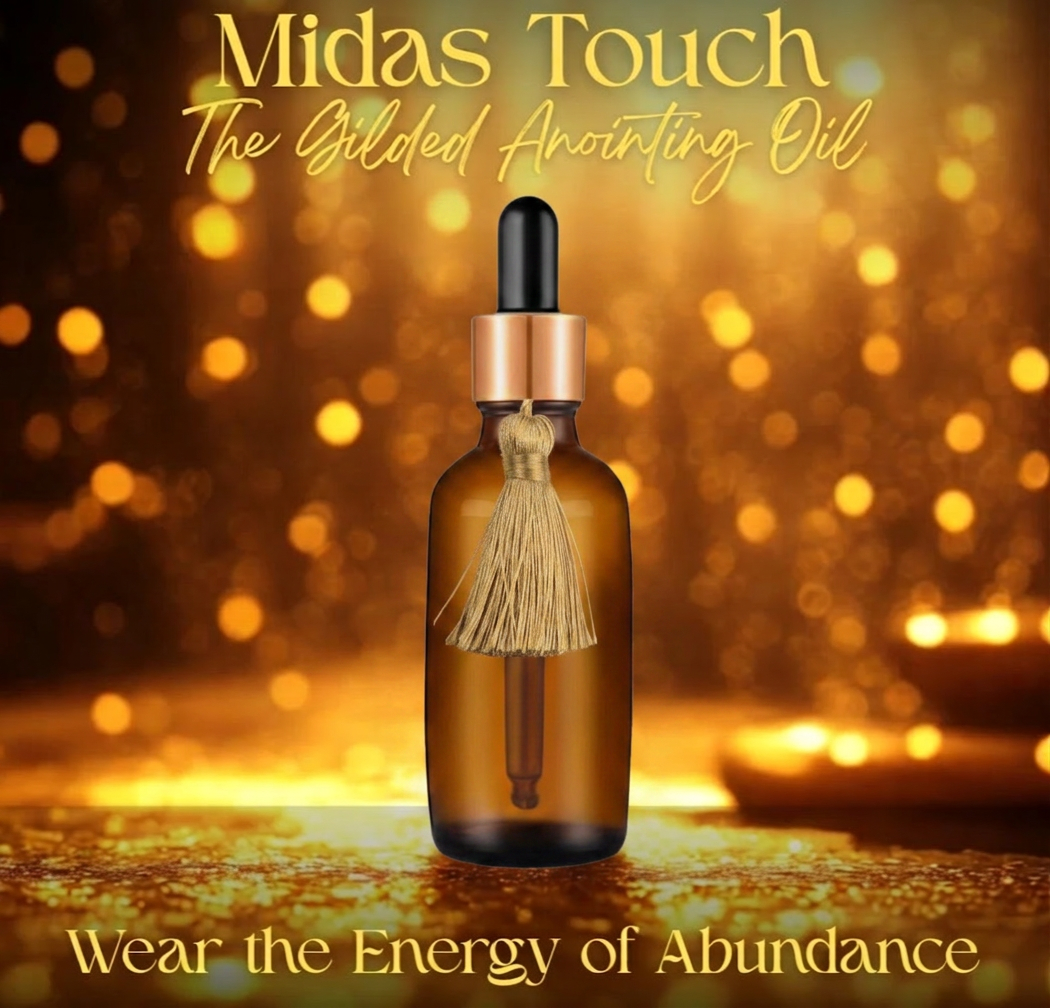 Aceite de unción dorado Midas Touch – Aceite ritual de ámbar, almizcle y azafrán