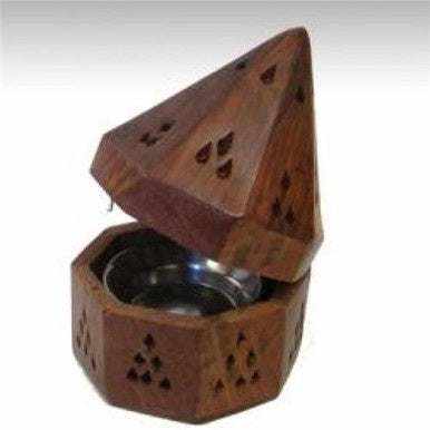 Quemador de Incienso - Cono/Carbón de Templo de Madera 5.5"H