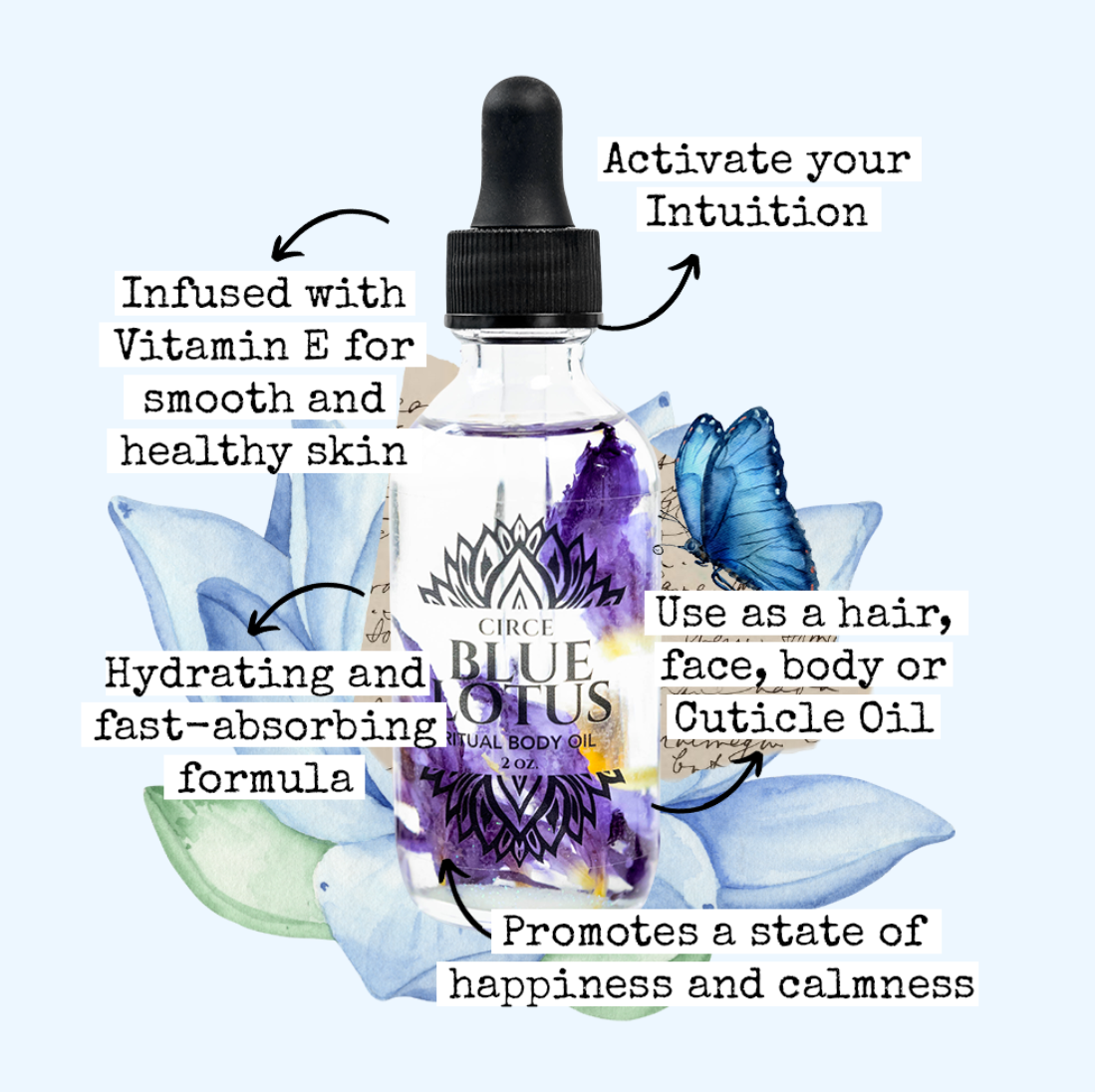 Aceite Ritual Corporal Loto Azul - Aceite para cabello, rostro, uñas y cuerpo