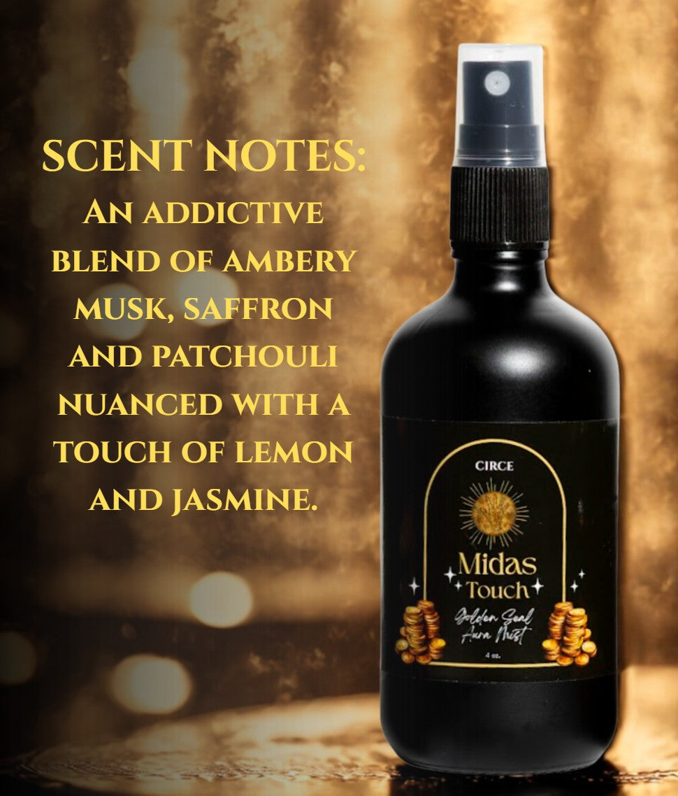 Midas Touch Aura Mist – Espray de Prosperidad de Ámbar de Lujo, Azafrán y Pachulí