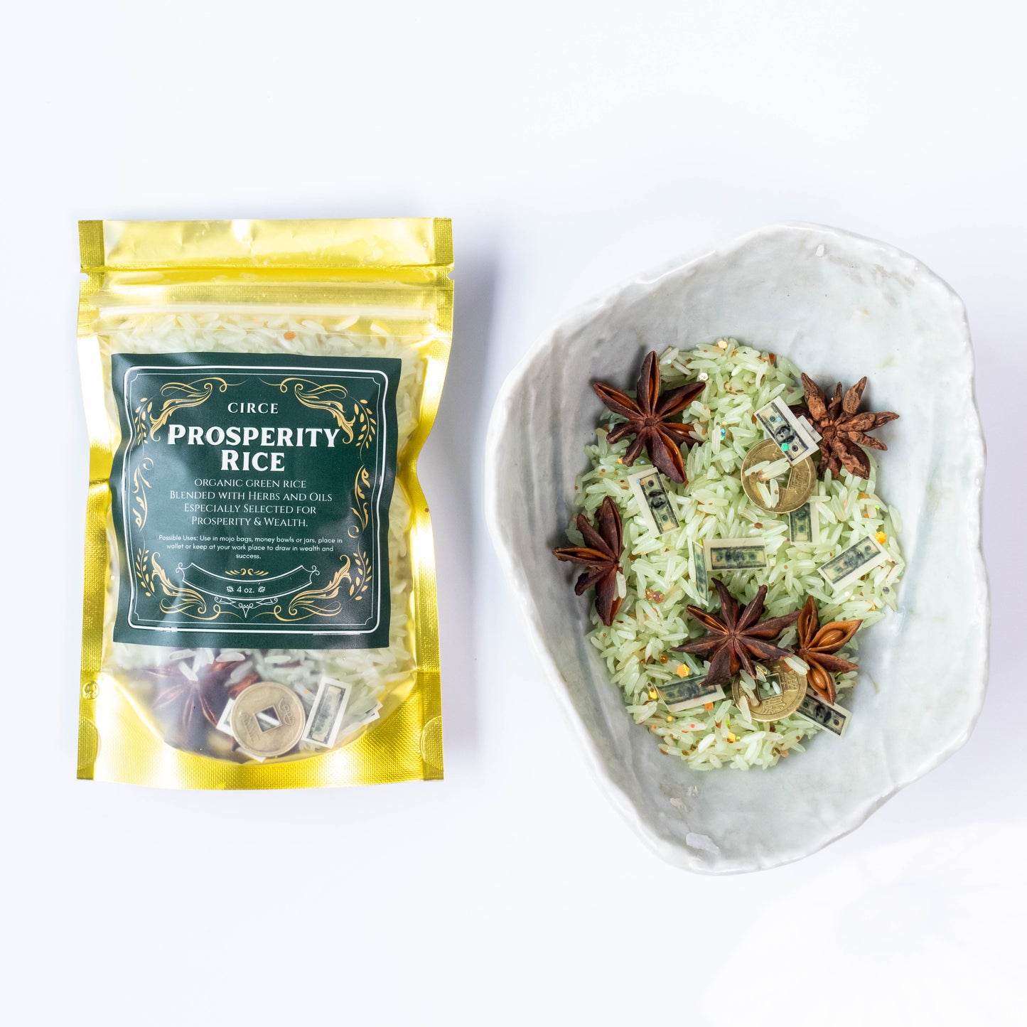 Arroz de la prosperidad – Hierba de 4 oz para altar de dinero y bolsa Mojo