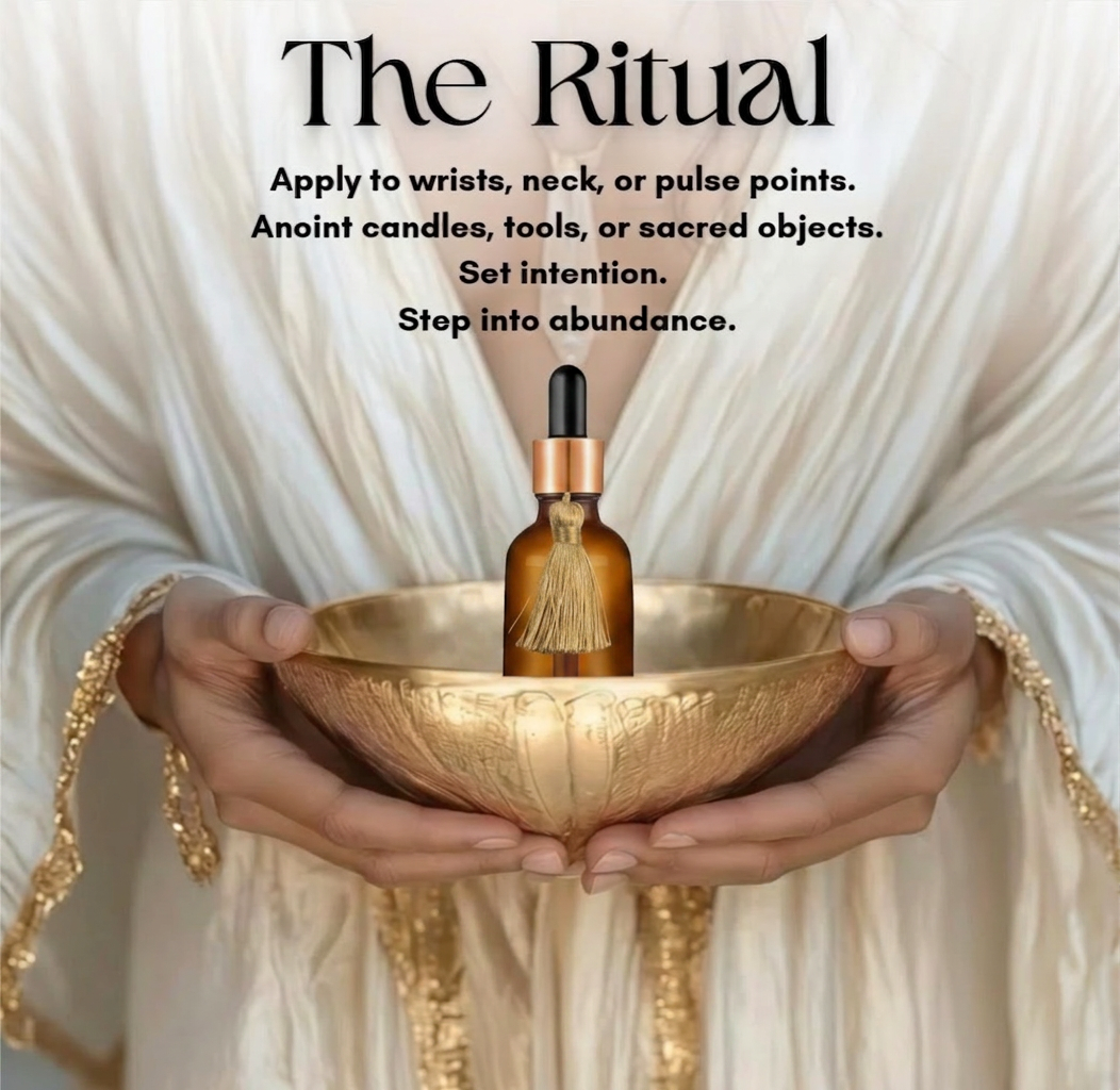 Aceite de unción dorado Midas Touch – Aceite ritual de ámbar, almizcle y azafrán