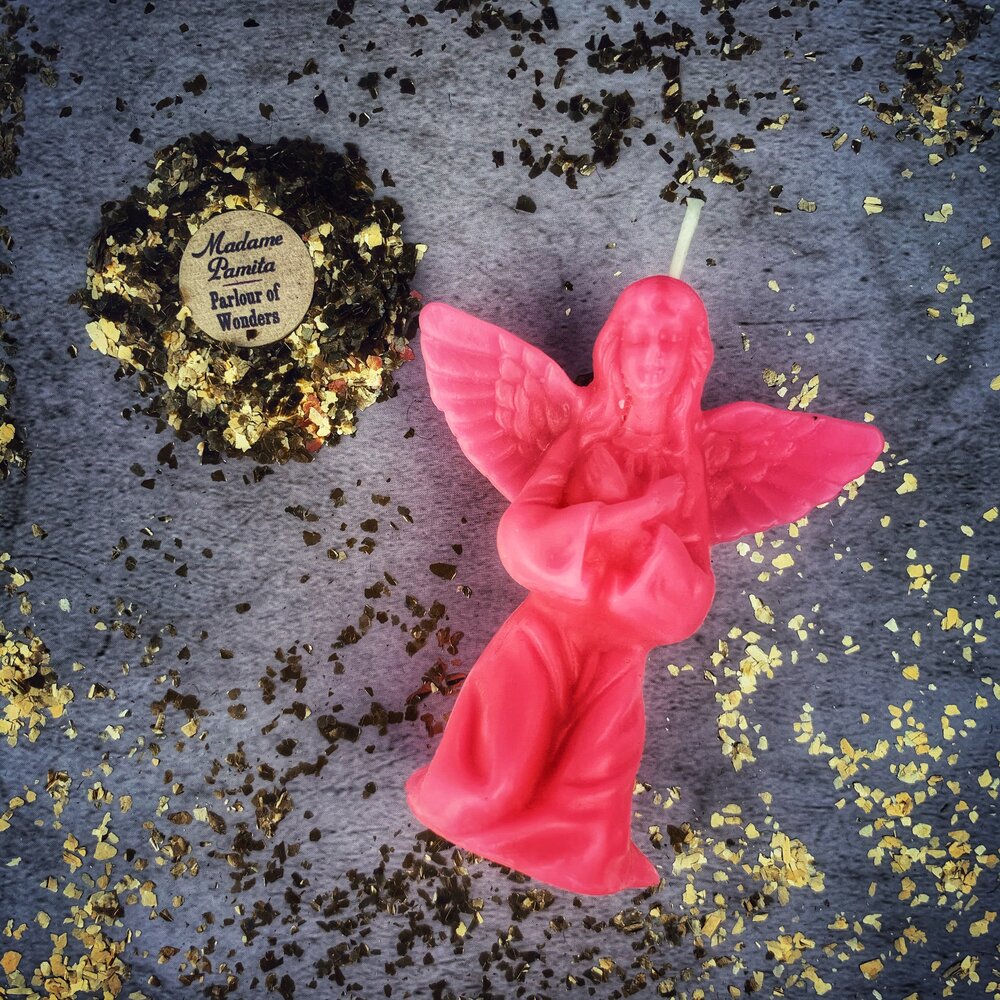 Vela de Cera de Abeja con Ángel - Magia para Conectar con Guías Espirituales y Bendiciones Divinas