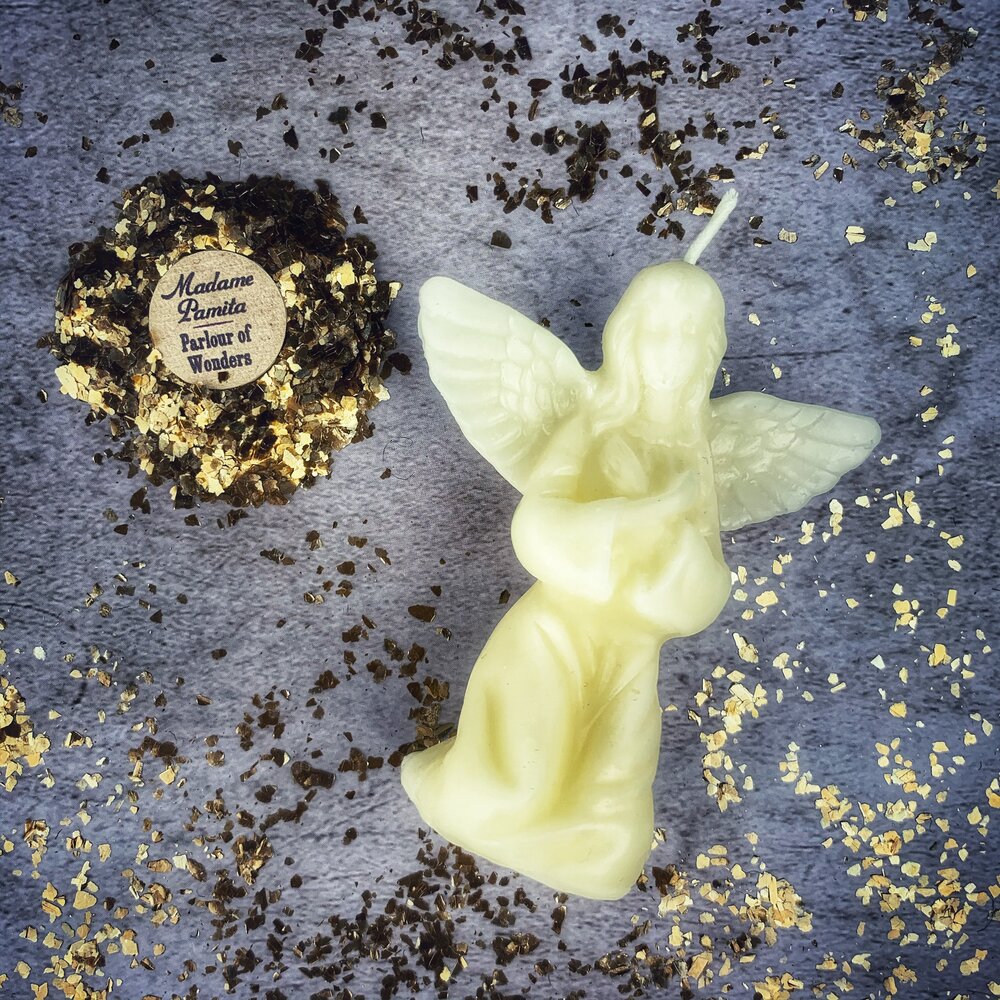 Vela de Cera de Abeja con Ángel - Magia para Conectar con Guías Espirituales y Bendiciones Divinas