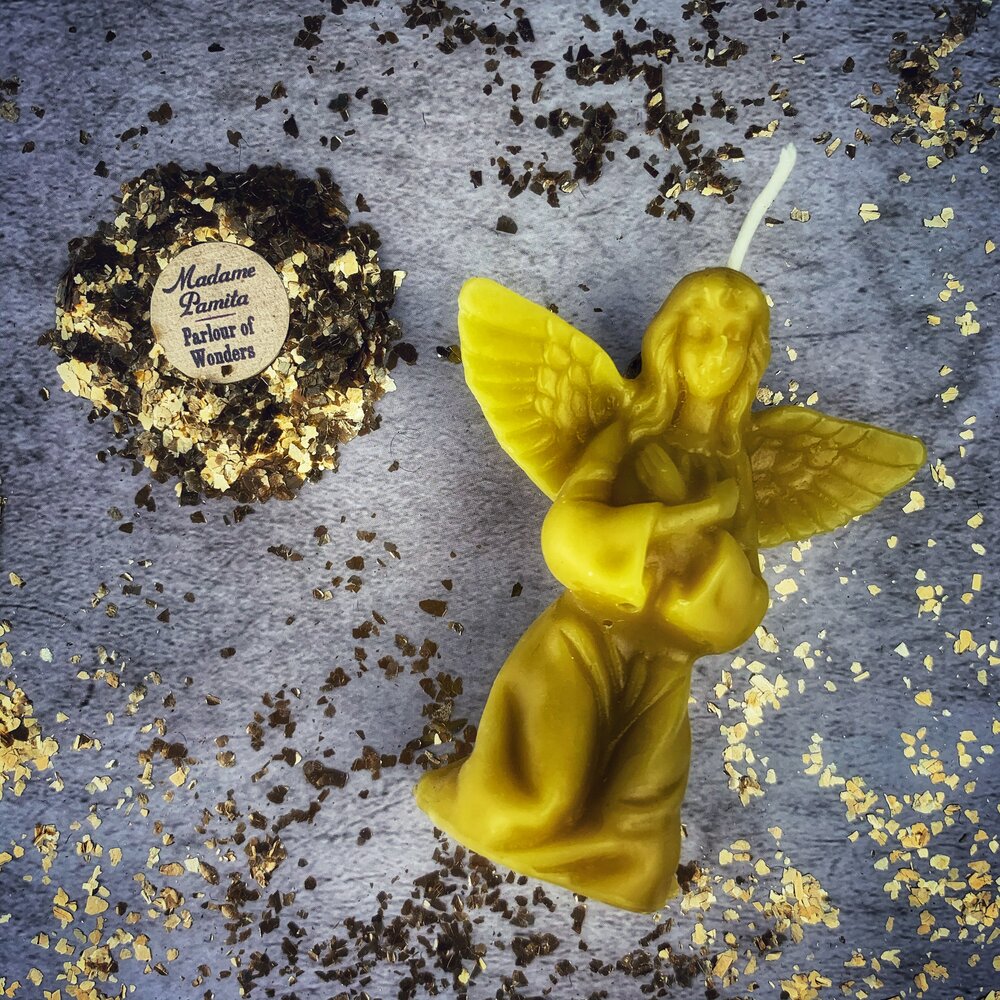 Vela de Cera de Abeja con Ángel - Magia para Conectar con Guías Espirituales y Bendiciones Divinas