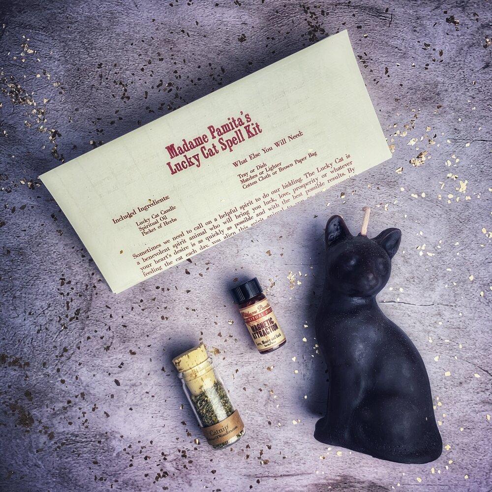 Kit de hechizo con vela del Gato de la Suerte - Magia de acción rápida y manifestación