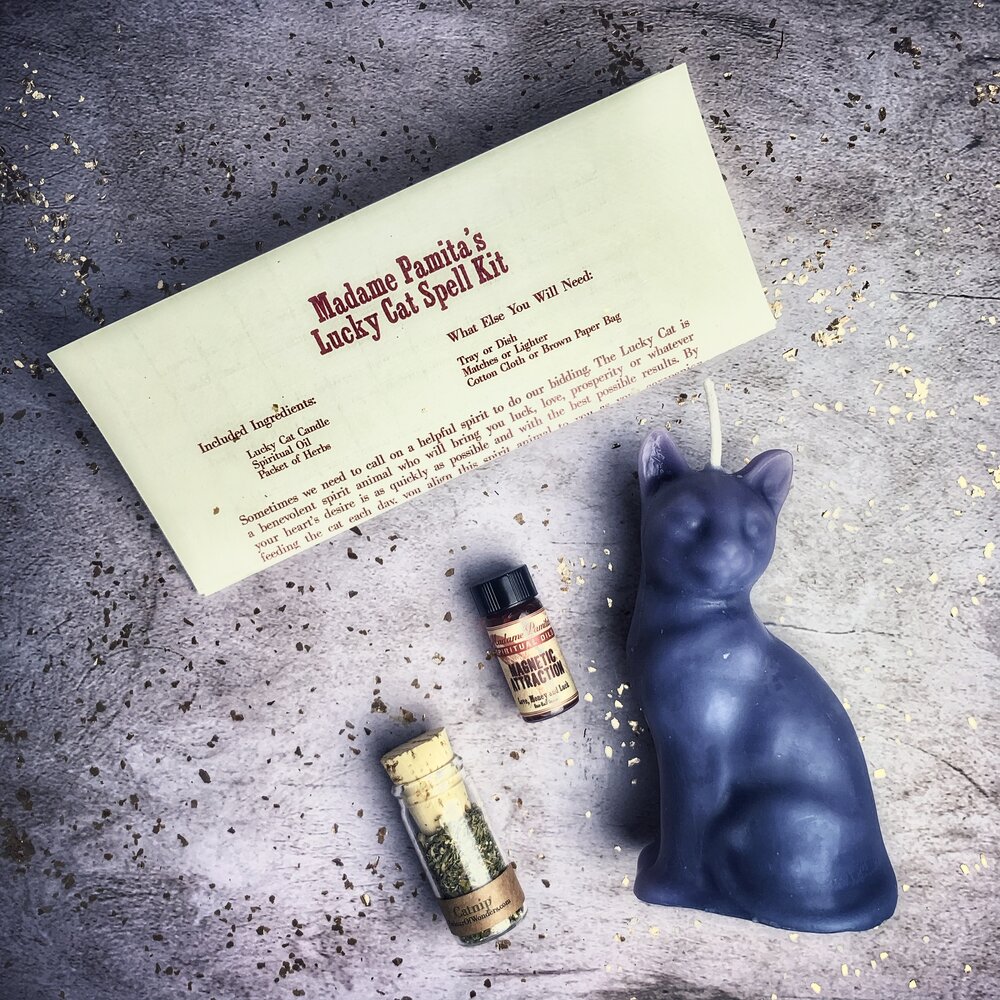 Kit de hechizo con vela del Gato de la Suerte - Magia de acción rápida y manifestación