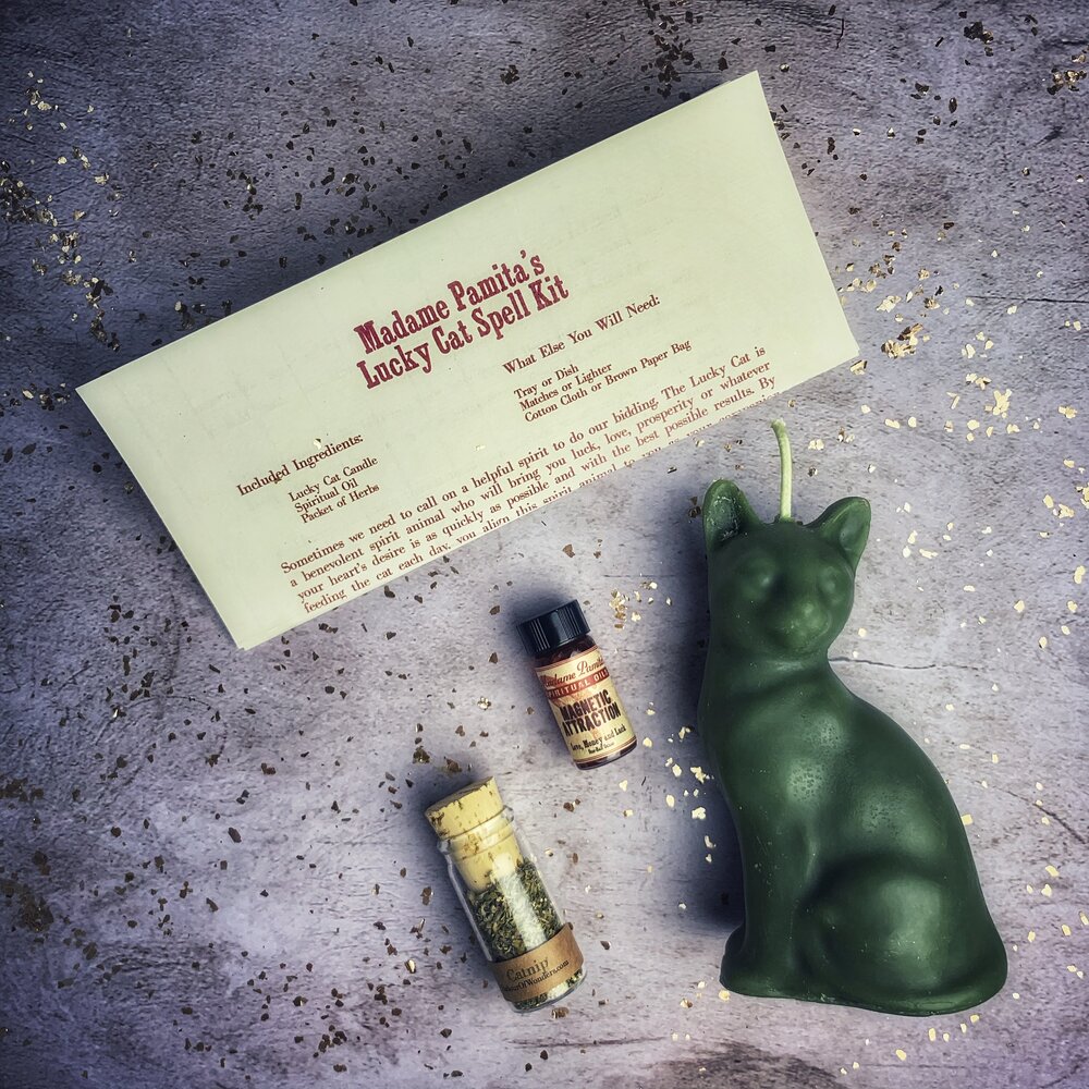 Kit de hechizo con vela del Gato de la Suerte - Magia de acción rápida y manifestación
