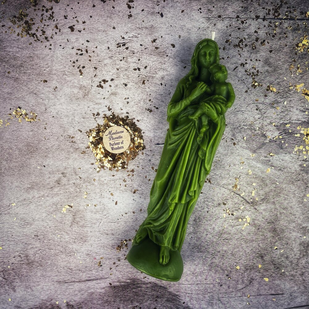 Vela de cera de abeja de la Madre María – Protección Divina y Magia de Amor Incondicional
