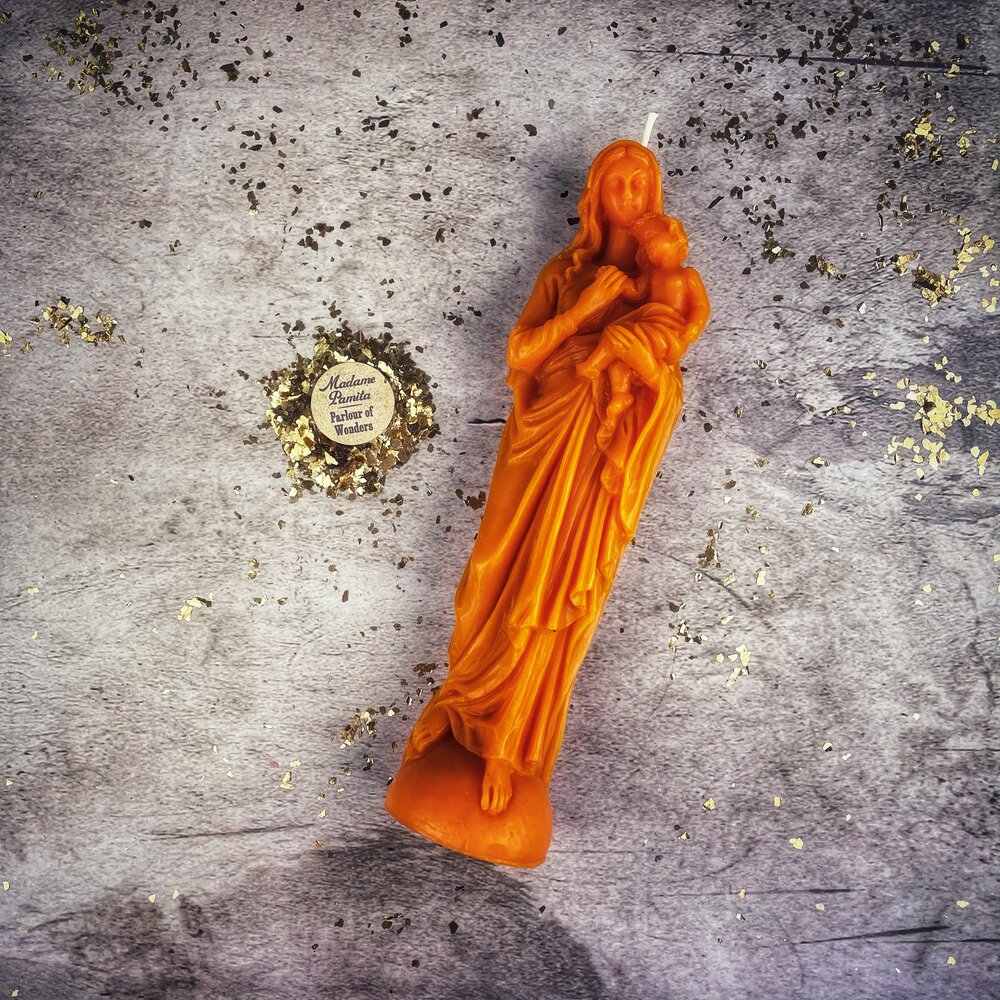 Vela de cera de abeja de la Madre María – Protección Divina y Magia de Amor Incondicional