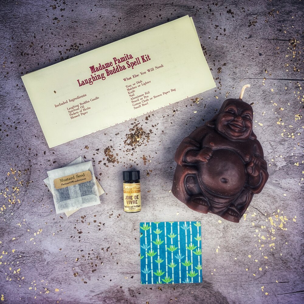 Kit de Hechizo de Vela de la Abundancia del Buda que Ríe - Magia para la Riqueza, Suerte y Prosperidad